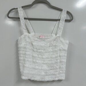 Pink Lily White Ruffle Tank Top Medium Cottagecore Coquette Y2K Summer Crop Cami